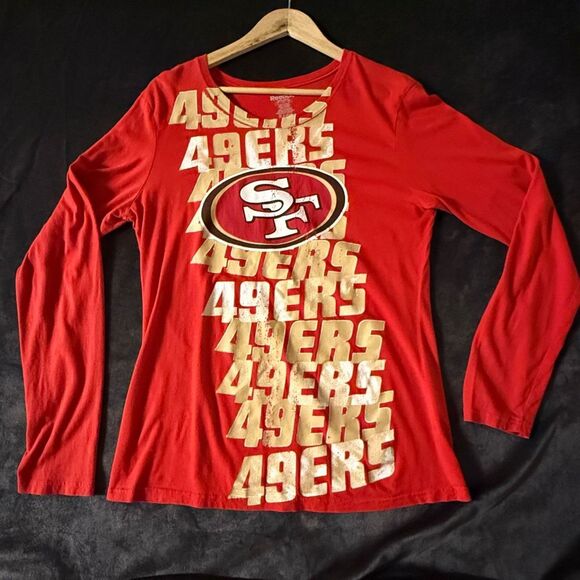 Y2K Reebok 49ers Women L NFL Top Red Gold VNTG Long Sleeve Graphic Football Tee - Picture 1 of 11
